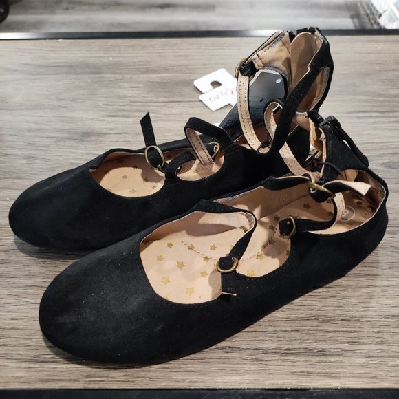 Cat & Jack ballerina shoes black suede with zip up back girls' size 3 NWT - Picture 2 of 12